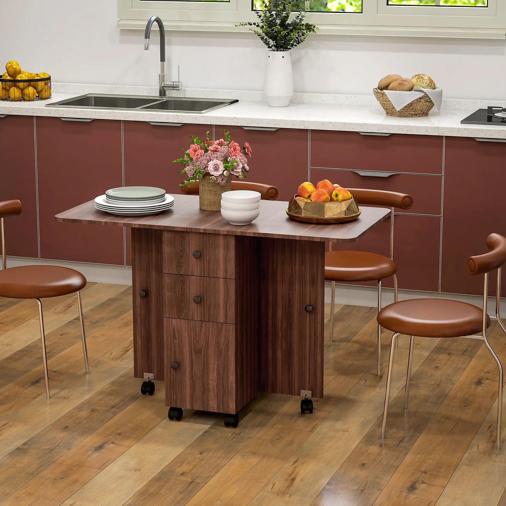 Drop Leaf Dining Table, Mobile Folding Table With Drawers, Brown Bar Tables & Dining Tables at Gallery Canada