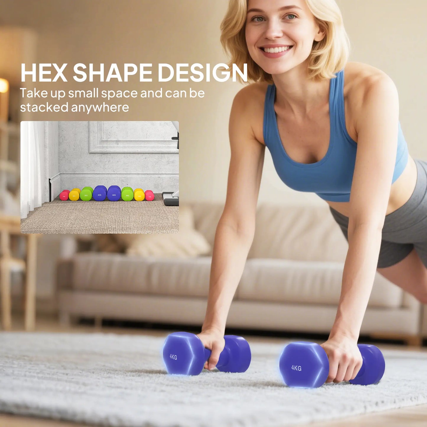 44lbs Hex Dumbbell Set, Hand Weights for Home Gym, Multi-Colour Dumbbells & Barbells at Gallery Canada