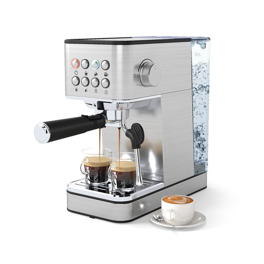 Espresso Machine 20 Bar Compact Stainless Steel Coffee Maker with Milk Frother, Silver Juicers & Coffee Machines Silver at Gallery Canada
