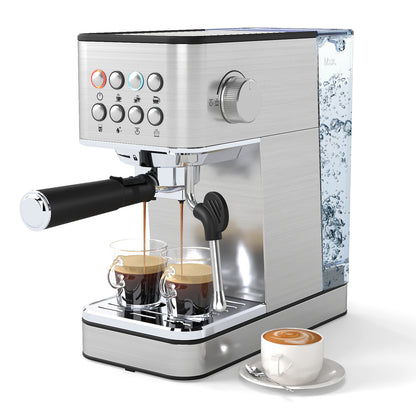 Espresso Machine 20 Bar Compact Stainless Steel Coffee Maker with Milk Frother, Silver Juicers & Coffee Machines Silver at Gallery Canada