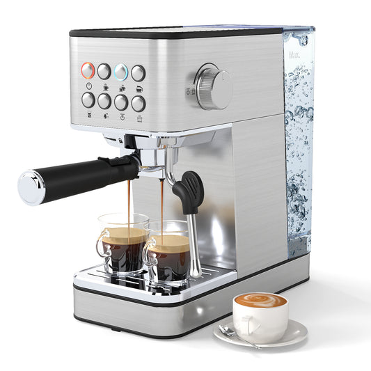 Espresso Machine 20 Bar Compact Stainless Steel Coffee Maker with Milk Frother, Silver Juicers & Coffee Machines Silver at Gallery Canada