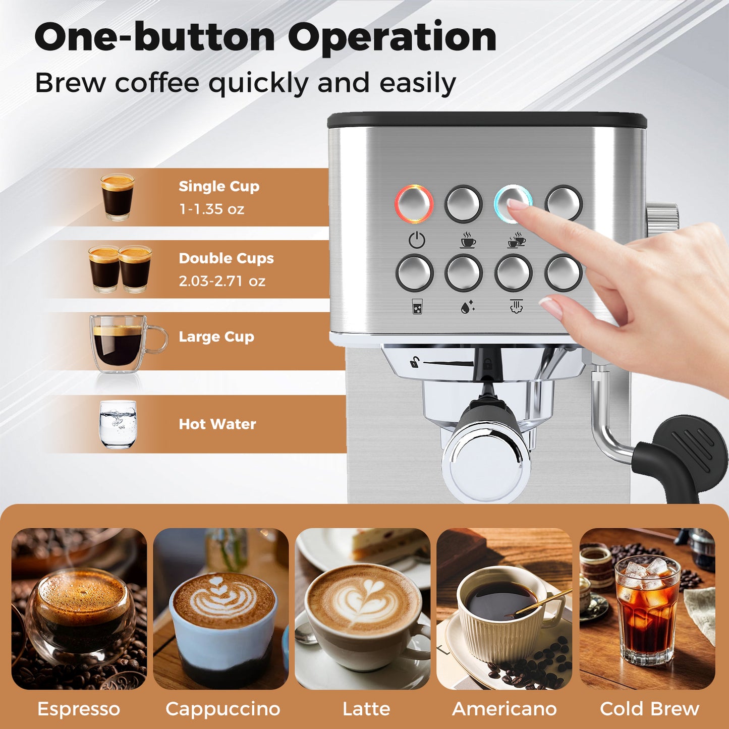 Espresso Machine 20 Bar Compact Stainless Steel Coffee Maker with Milk Frother, Silver Juicers & Coffee Machines at Gallery Canada