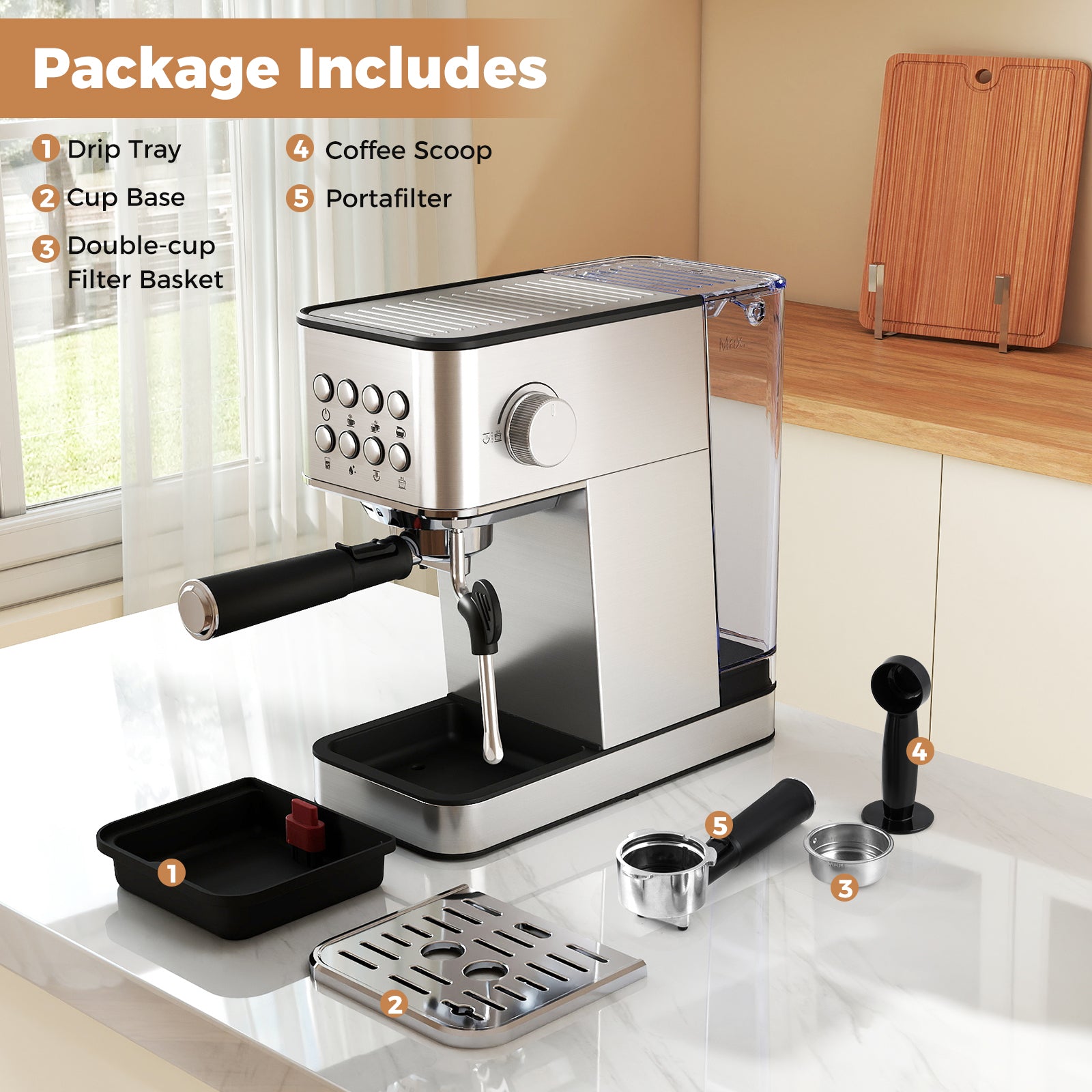 Espresso Machine 20 Bar Compact Stainless Steel Coffee Maker with Milk Frother, Silver Juicers & Coffee Machines at Gallery Canada