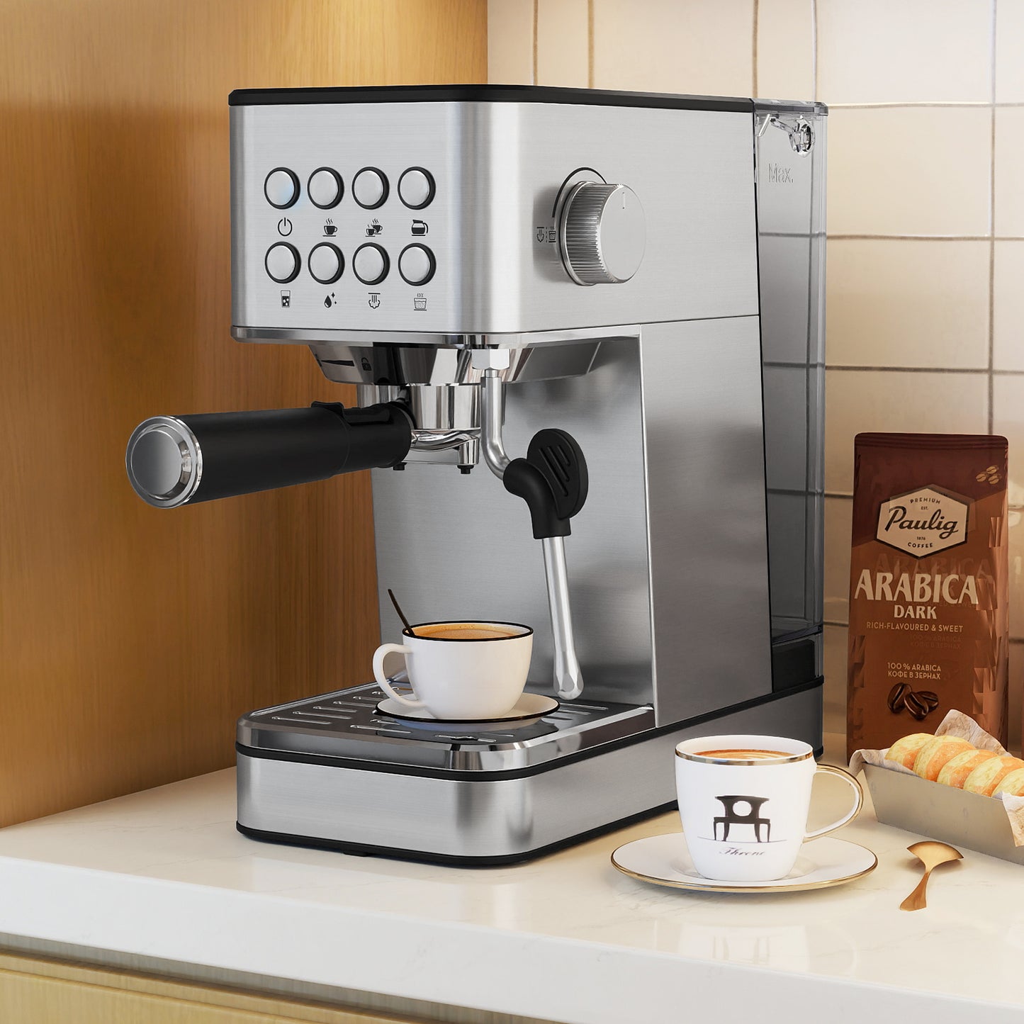 Espresso Machine 20 Bar Compact Stainless Steel Coffee Maker with Milk Frother, Silver Juicers & Coffee Machines at Gallery Canada