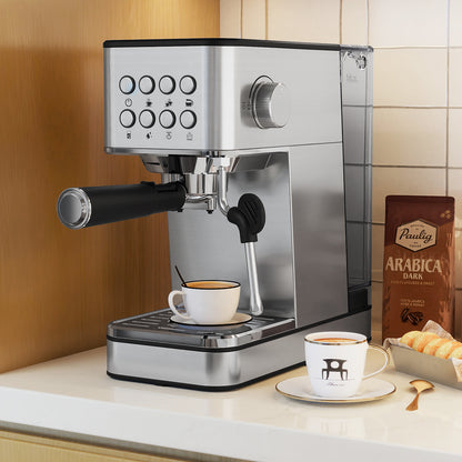 Espresso Machine 20 Bar Compact Stainless Steel Coffee Maker with Milk Frother, Silver Juicers & Coffee Machines at Gallery Canada