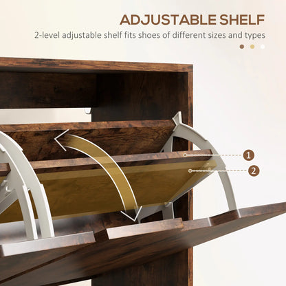 Shoe Storage Cabinet, 4 Flip Drawers, Adjustable Shelf, Holds 8-16 Pairs, Rustic Brown Shoe Storage Cabinets & Racks at Gallery Canada