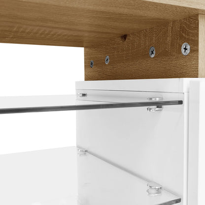TV Stand With Glass Shelves, LED Lighting, 67" L x 13" W x 13" H, Natural, White TV Stands at Gallery Canada
