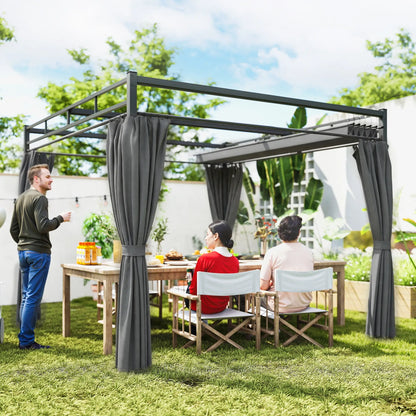 10' x 10' Dark Grey Outdoor Gazebo, Retractable Pergola Canopy With Curtains, Dark Grey Pergolas at Gallery Canada