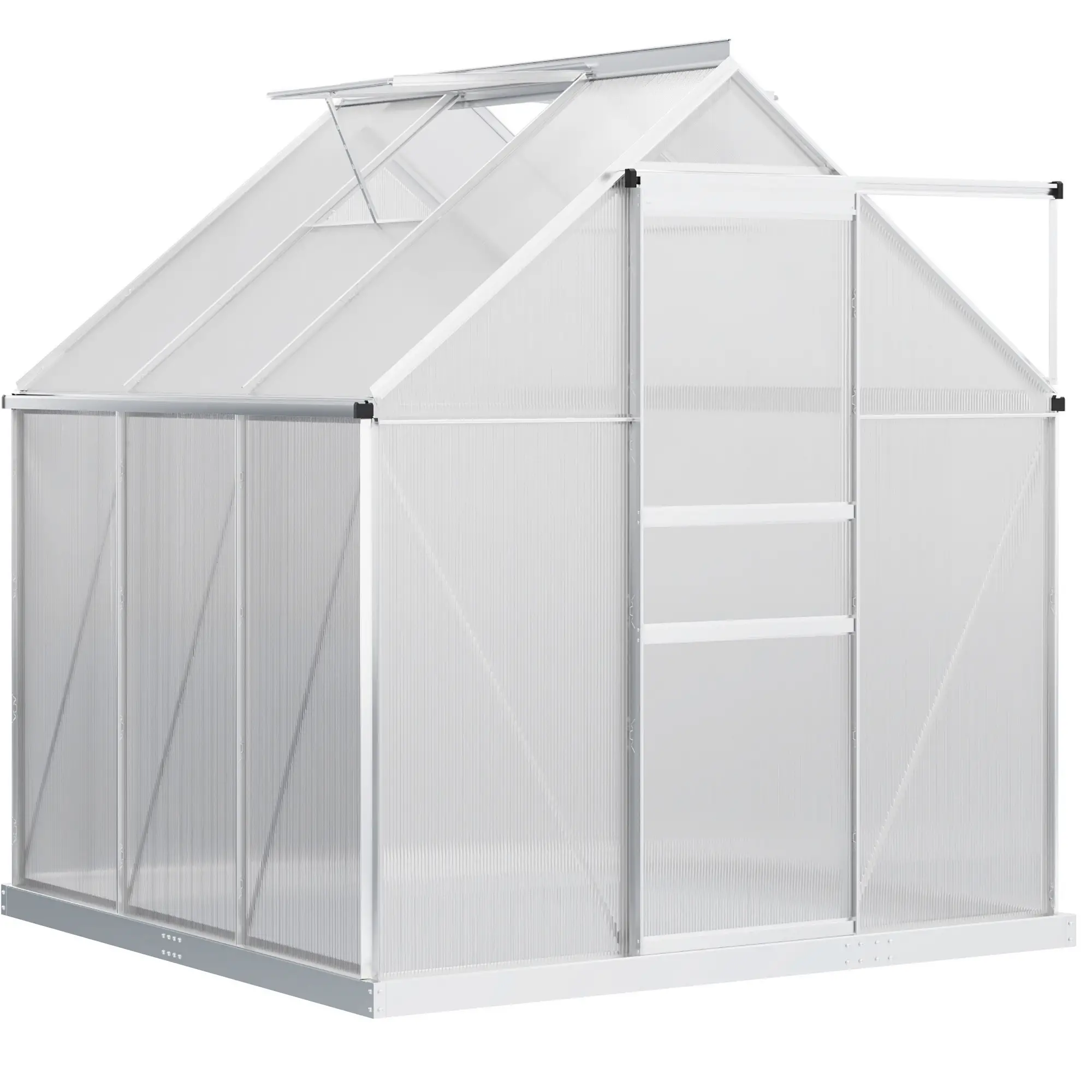 6' x 6' x 6.5' Polycarbonate Greenhouse, Walk-In, Adjustable Roof Vent, Galvanized Base, Sliding Door, Clear Walk In Greenhouses Clear, Silver at Gallery Canada