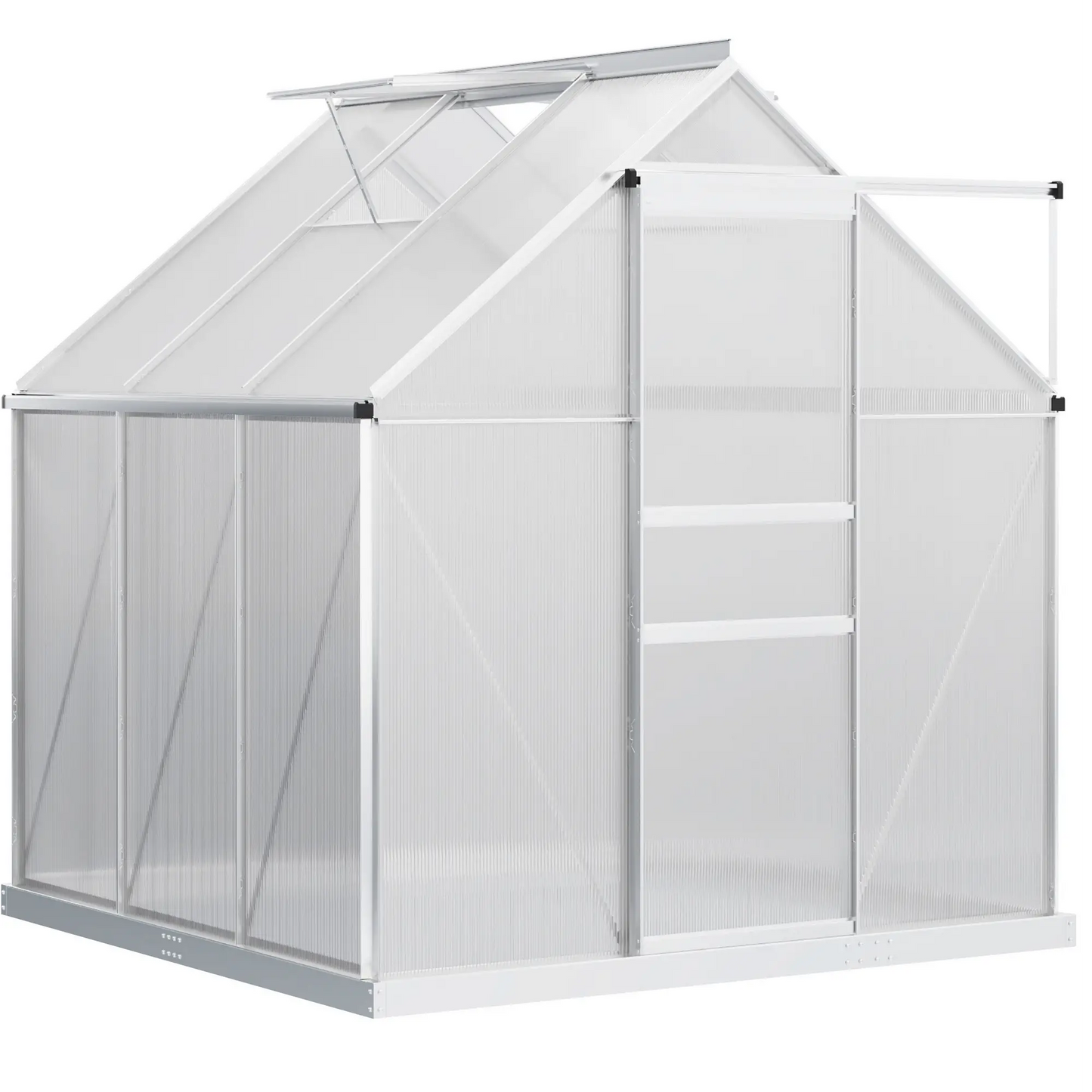6' x 6' x 6.5' Polycarbonate Greenhouse, Walk-In, Adjustable Roof Vent, Galvanized Base, Sliding Door, Clear Walk In Greenhouses Clear, Silver at Gallery Canada