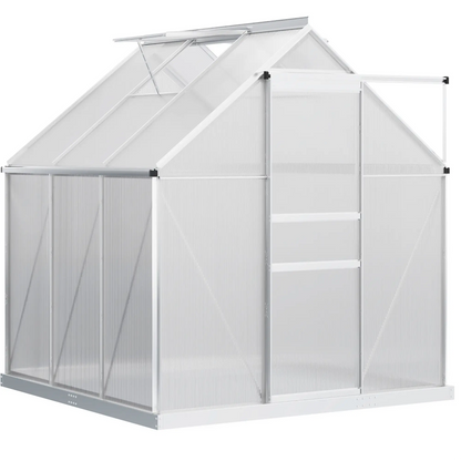 6' x 6' x 6.5' Polycarbonate Greenhouse, Walk-In, Adjustable Roof Vent, Galvanized Base, Sliding Door, Clear Walk In Greenhouses Clear, Silver at Gallery Canada
