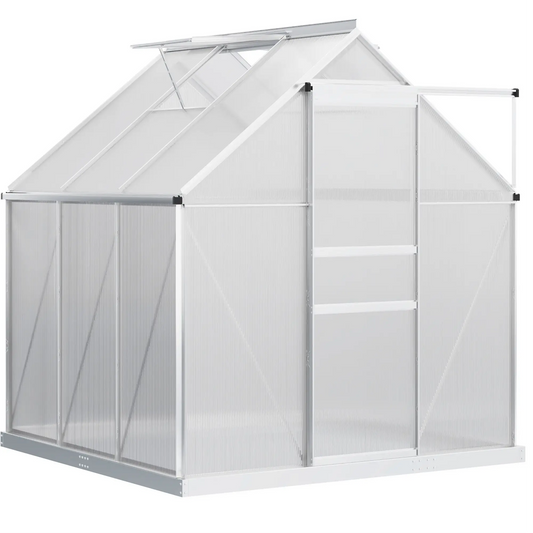 6' x 6' x 6.5' Polycarbonate Greenhouse, Walk-In, Adjustable Roof Vent, Galvanized Base, Sliding Door, Clear Walk In Greenhouses Clear, Silver at Gallery Canada