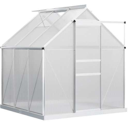 6' x 6' x 6.5' Polycarbonate Greenhouse, Walk-In, Adjustable Roof Vent, Galvanized Base, Sliding Door, Clear