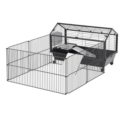 Metal Small Animal Cage, Rabbit Cage, 34.6" L x 50.6" W x 22" H Houses & Habitats Beige and Black at Gallery Canada