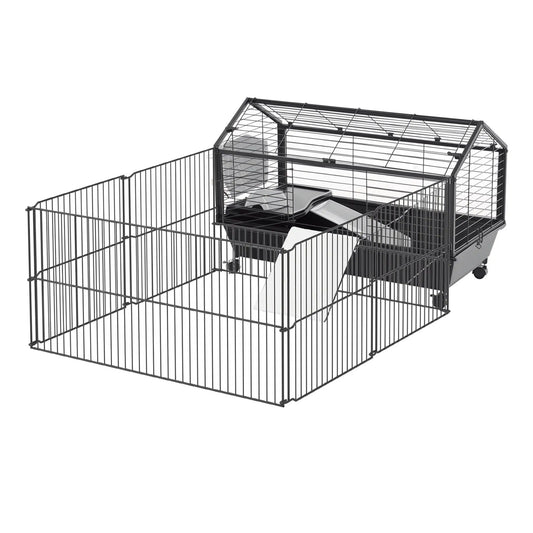 Metal Small Animal Cage, Rabbit Cage, 34.6" L x 50.6" W x 22" H Houses & Habitats Beige and Black at Gallery Canada