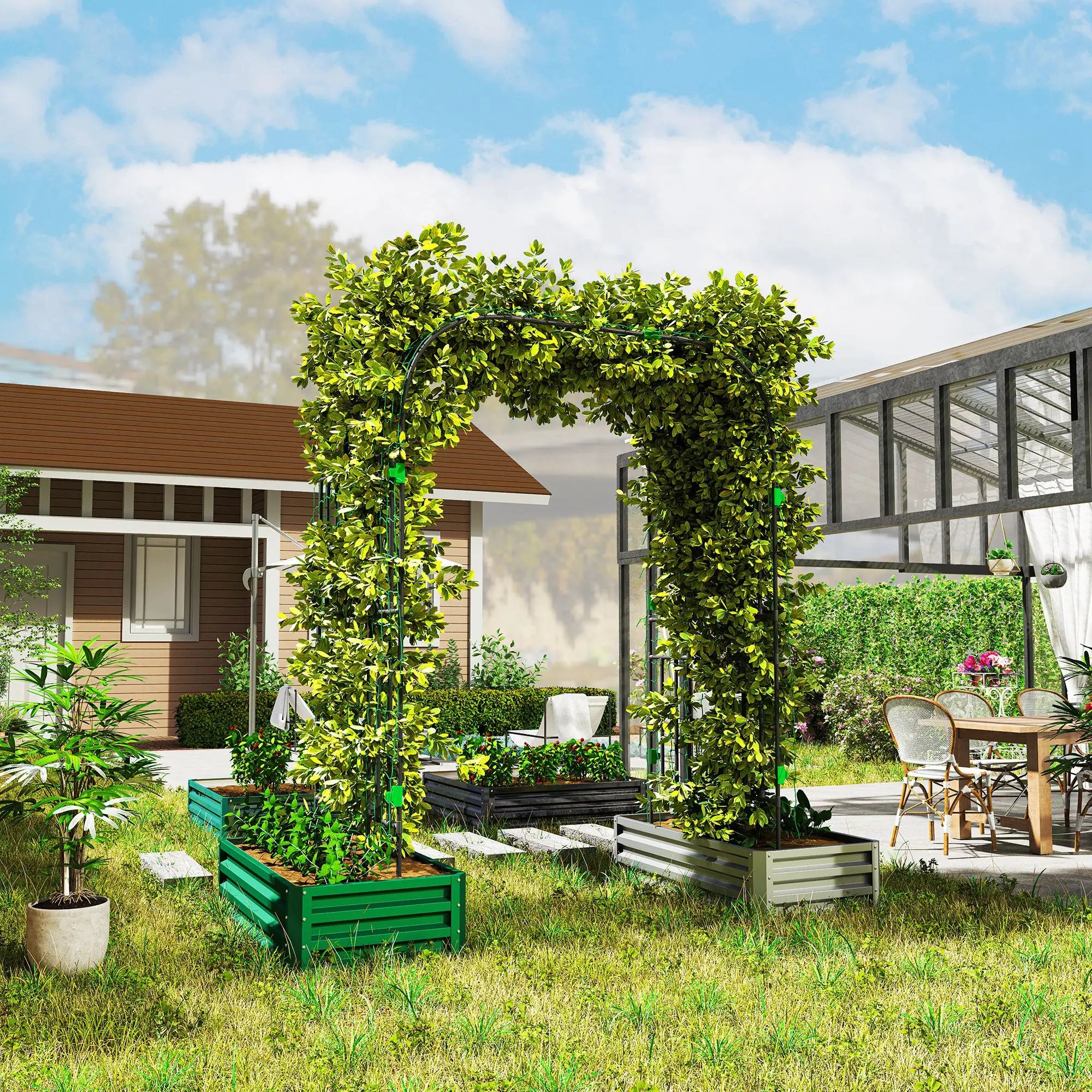 Arched Garden Trellis, 8 FT Tall Metal Plant Support with Netting Plant Stands at Gallery Canada