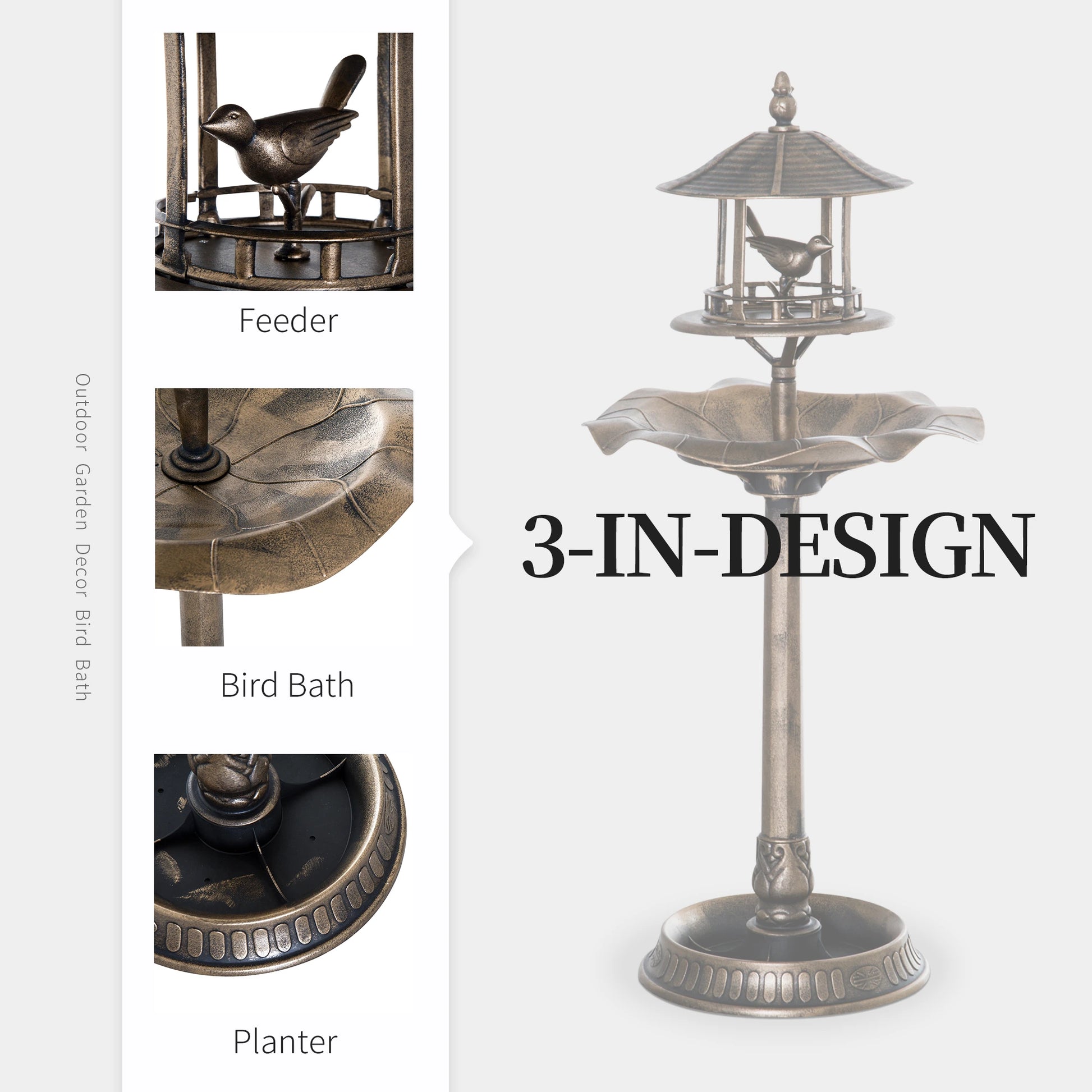 3-in-1 Garden Bird Bath Bowl, Large Water Basin, Gold Garden Decor at Gallery Canada