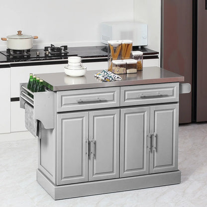 Rolling Kitchen Island with Storage and Stainless Steel Top, Kitchen Trolley with Drawers, Cabinets, Towel Rack Kitchen Islands & Kitchen Carts at Gallery Canada