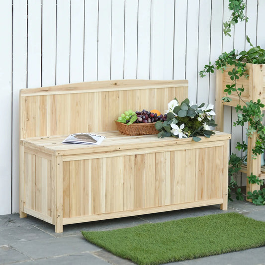 Wooden Garden Bench with Storage, Outdoor Patio Seating, 45.3" x 17.7" x 29.5", Natural Patio Chairs Natural at Gallery Canada