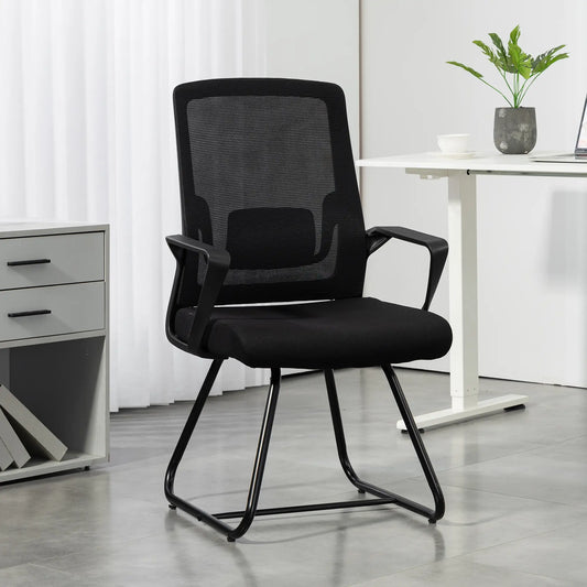 Waiting Room Chair, Desk Chair No Wheels, Mesh Back, Lumbar Support, Metal Base Task Chairs Black at Gallery Canada
