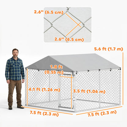 7.5 X 7.5 X 5.6 Ft Outdoor Dog Kennel, Galvanized Steel, Silver, Silver Dog Kennels at Gallery Canada
