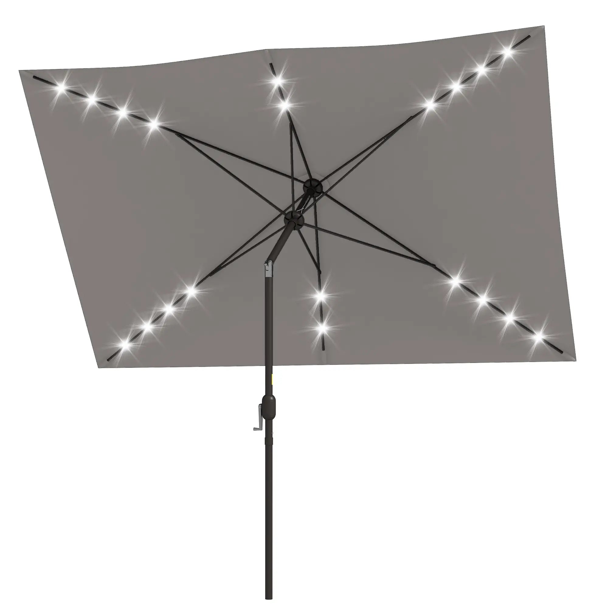 6.5x10ft Light Grey Tilt Aluminum Patio Umbrella, Solar Powered LEDs, Crank, Light Grey Sun Umbrellas at Gallery Canada