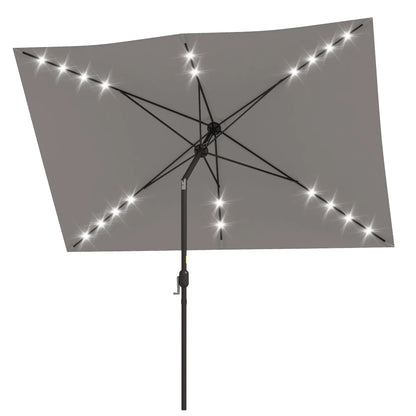 6.5x10ft Light Grey Tilt Aluminum Patio Umbrella, Solar Powered LEDs, Crank, Light Grey Sun Umbrellas at Gallery Canada