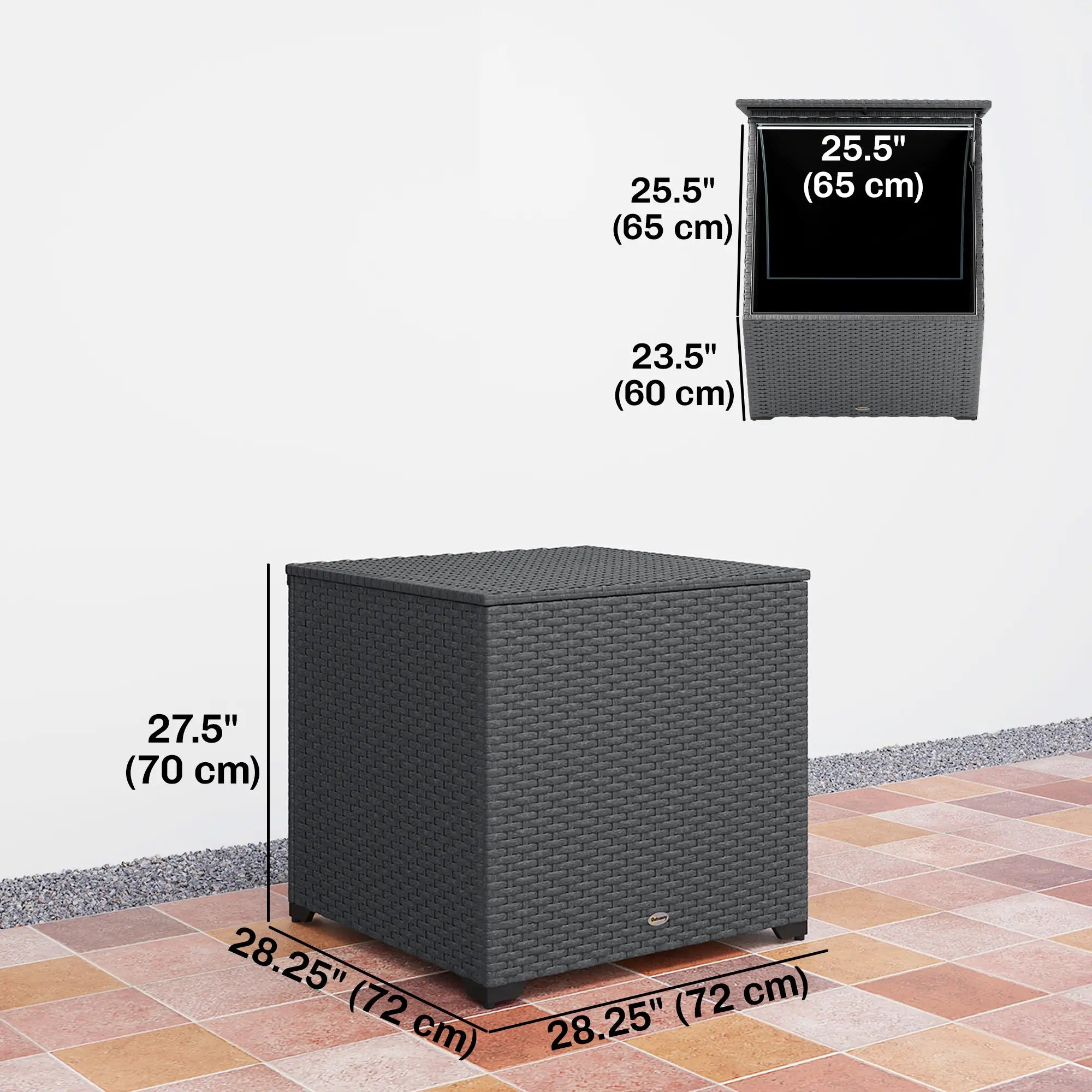 67 Gallon Rattan Deck Box, Waterproof Zippered Liner, Grey Patio Storage Boxes at Gallery Canada