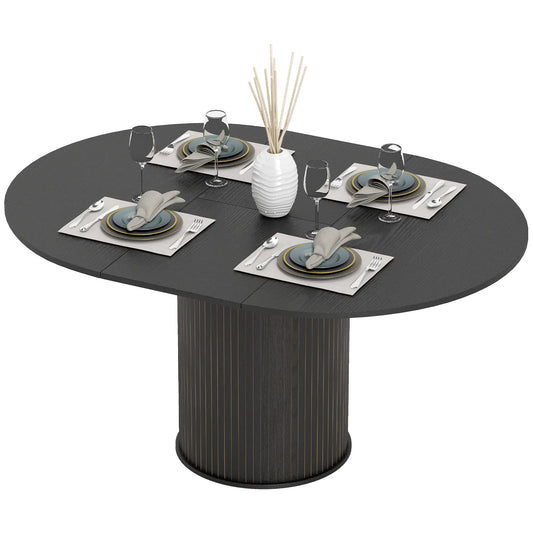 Extendable Kitchen Table, 43.5"-59", Black Wood Grain, Pedestal Base, Black