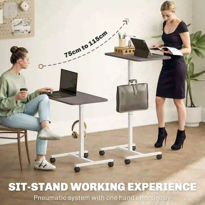 Height Adjustable Standing Desk, Pneumatic Sit Stand Desk with Wheels and Headphone Hook, Grey Office Desks & Work Stations at Gallery Canada