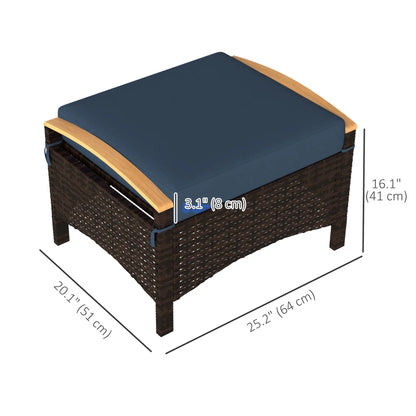 2 Wicker Ottomans, Removable Cushion, Rattan Footstool, Blue Patio Furniture Sets at Gallery Canada