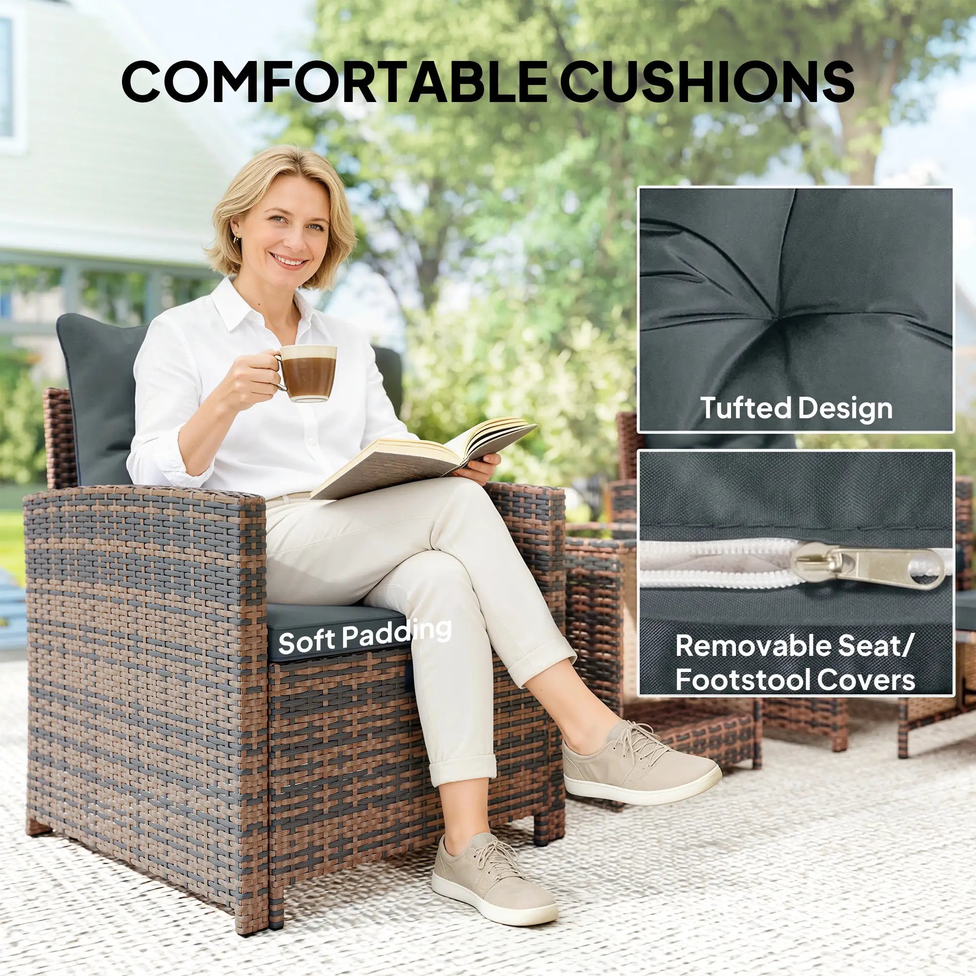 5 Piece Patio Furniture Set, Wicker Chairs, 2-Tier Glass Table, Brown/Dark Grey Patio Furniture Sets at Gallery Canada