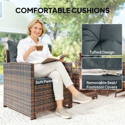 5 Piece Patio Furniture Set, Wicker Chairs, 2-Tier Glass Table, Brown/Dark Grey Patio Furniture Sets at Gallery Canada