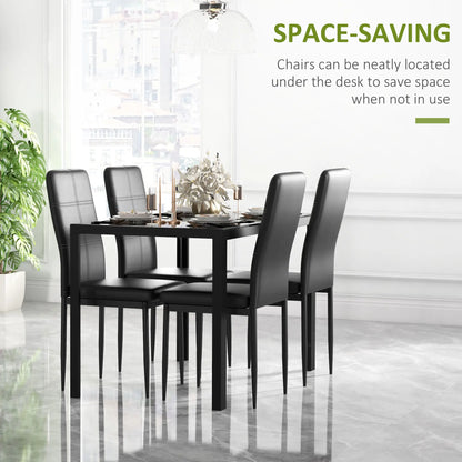 5-Piece Rectangular Glass Dining Table, Metal Frame, Faux Leather Chairs, Black Bar Sets at Gallery Canada