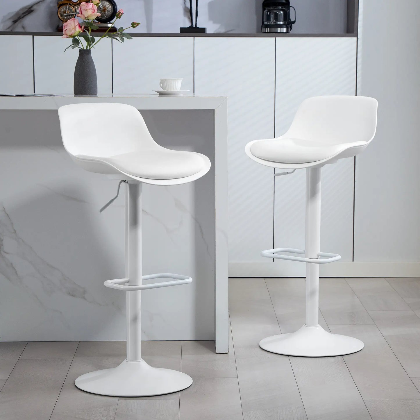 Counter Height Bar Stools Set of 2, Adjustable Swivel PU Leather, White Bar Stools at Gallery Canada