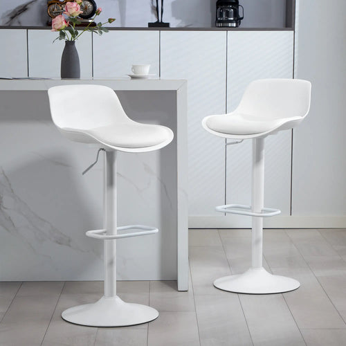 Counter Height Bar Stools Set of 2, Adjustable Swivel PU Leather, White