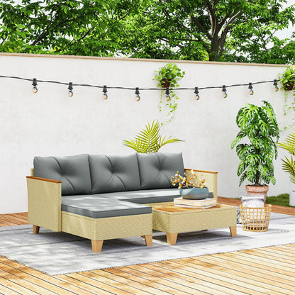 3 Piece L-Shaped Patio Set, Wood Top Coffee Table, Light Grey Patio Furniture Sets at Gallery Canada