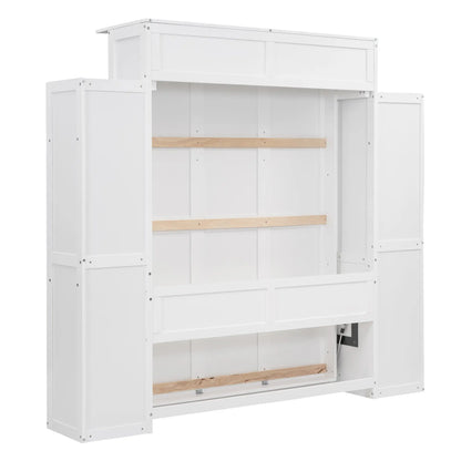 Murphy Bed with Shelves, LED Lights, 91" L x 81" W x 84" H, White Bed Frames at Gallery Canada