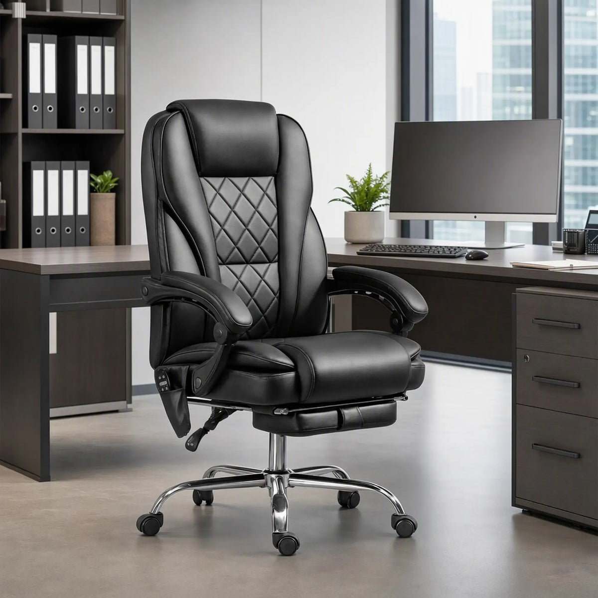 Massage Office Chair, Reclining Computer Chair, Adjustable Height, Footrest, Black Massage Chairs at Gallery Canada