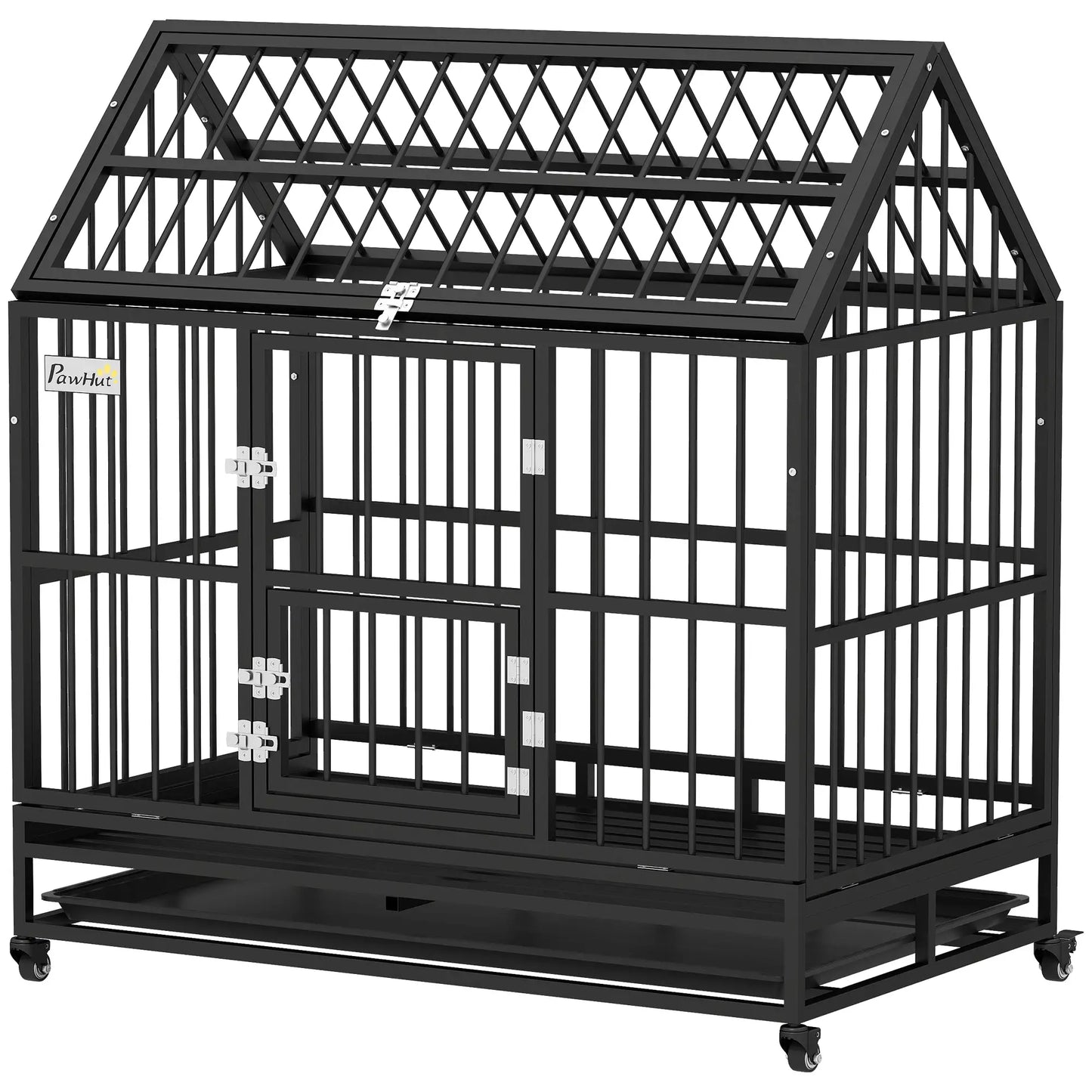 49" Heavy Duty Dog Crate, Removable Tray, Openable Roof, Black Houses, Kennels & Pens Black at Gallery Canada