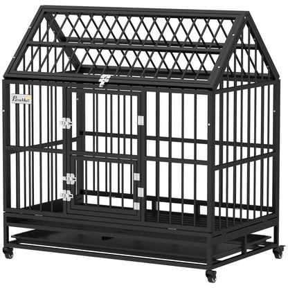 49" Heavy Duty Dog Crate, Removable Tray, Openable Roof, Black Houses, Kennels & Pens Black at Gallery Canada