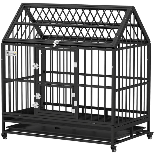 49" Heavy Duty Dog Crate, Removable Tray, Openable Roof, Black Houses, Kennels & Pens Black at Gallery Canada