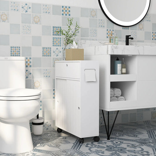 Bathroom Storage Cabinet, 20.5" x 6.75" x 26.5", Rolling Wheels, White Bathroom Cabinets White at Gallery Canada