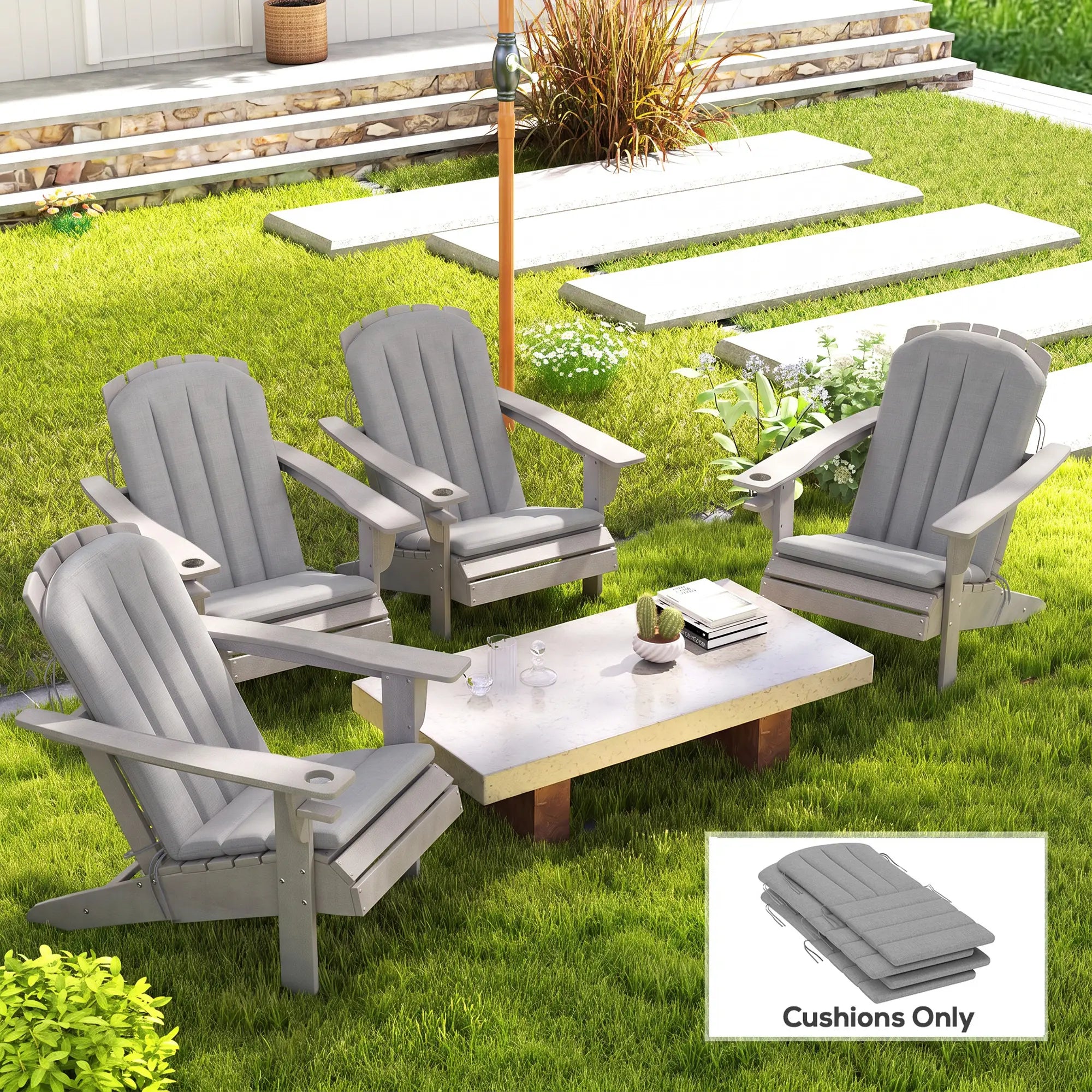Set Of 4 Patio Chair Cushions, High Back Adirondack, High-Density Foam, Grey Patio Chair Cushions at Gallery Canada