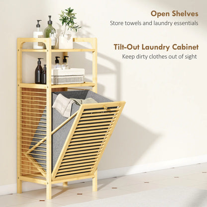Bamboo Laundry Cabinet, Tilt Out Hamper with Basket, Natural Bathroom Cabinets at Gallery Canada