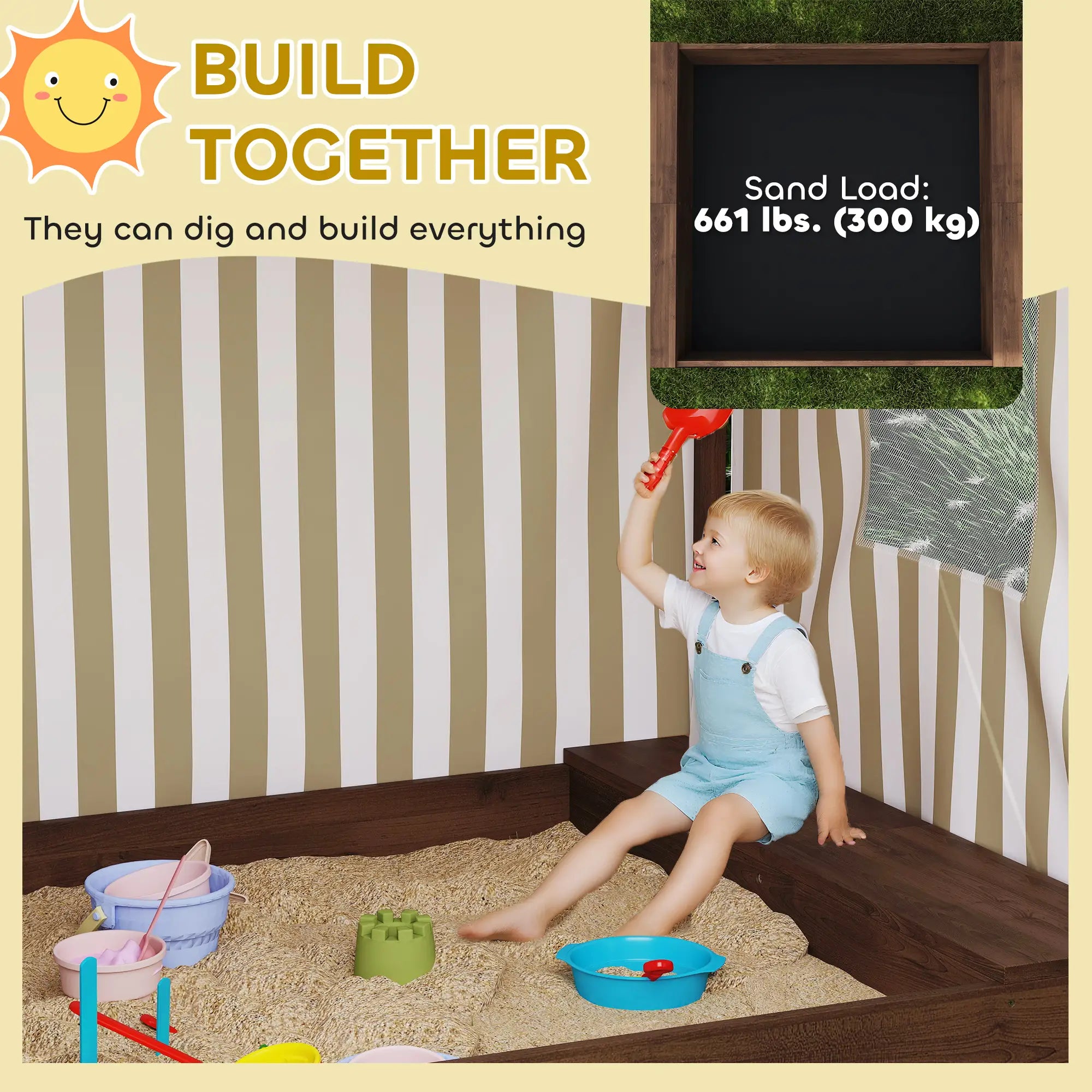Kids Sandbox with Canopy, Bench Seats, 56