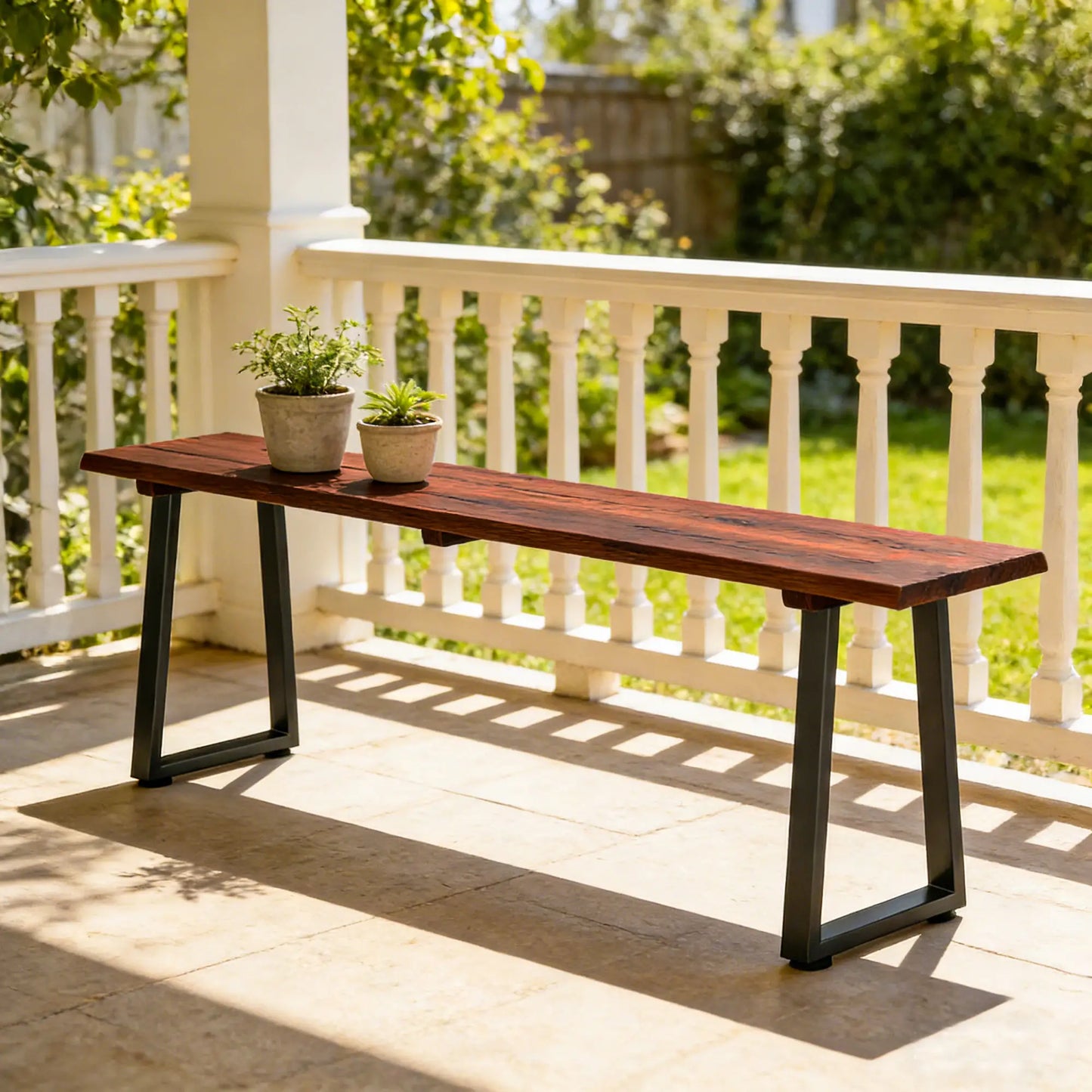 Outdoor Wood Bench For Two, 59" Backless Patio Garden Bench With Steel Legs Outdoor Benches at Gallery Canada