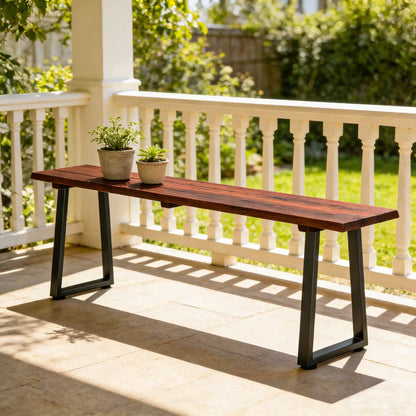 Outdoor Wood Bench For Two, 59" Backless Patio Garden Bench With Steel Legs Outdoor Benches at Gallery Canada