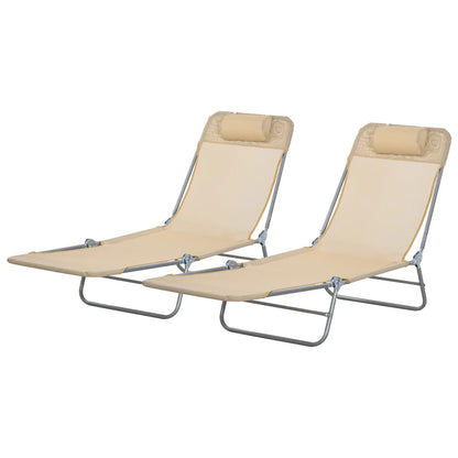 Folding Outdoor Lounge Chair Set, 2 Reclining Tanning Chairs, 5-Position Adjustable Backrest, Brown Lounger Chairs Brown at Gallery Canada