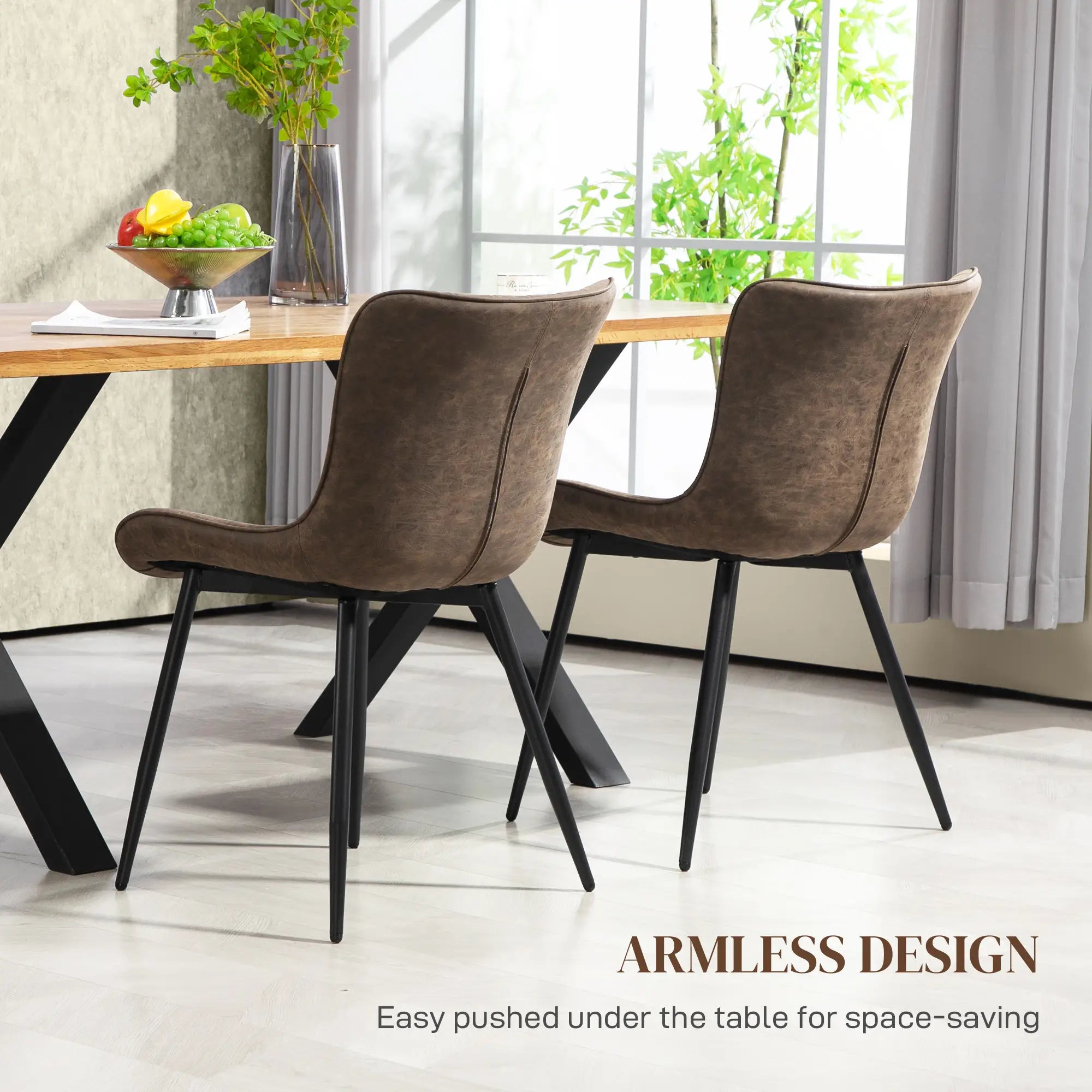 PU Leather Dining Chairs Set of 2, Steel Legs, Brown Dining Chairs at Gallery Canada